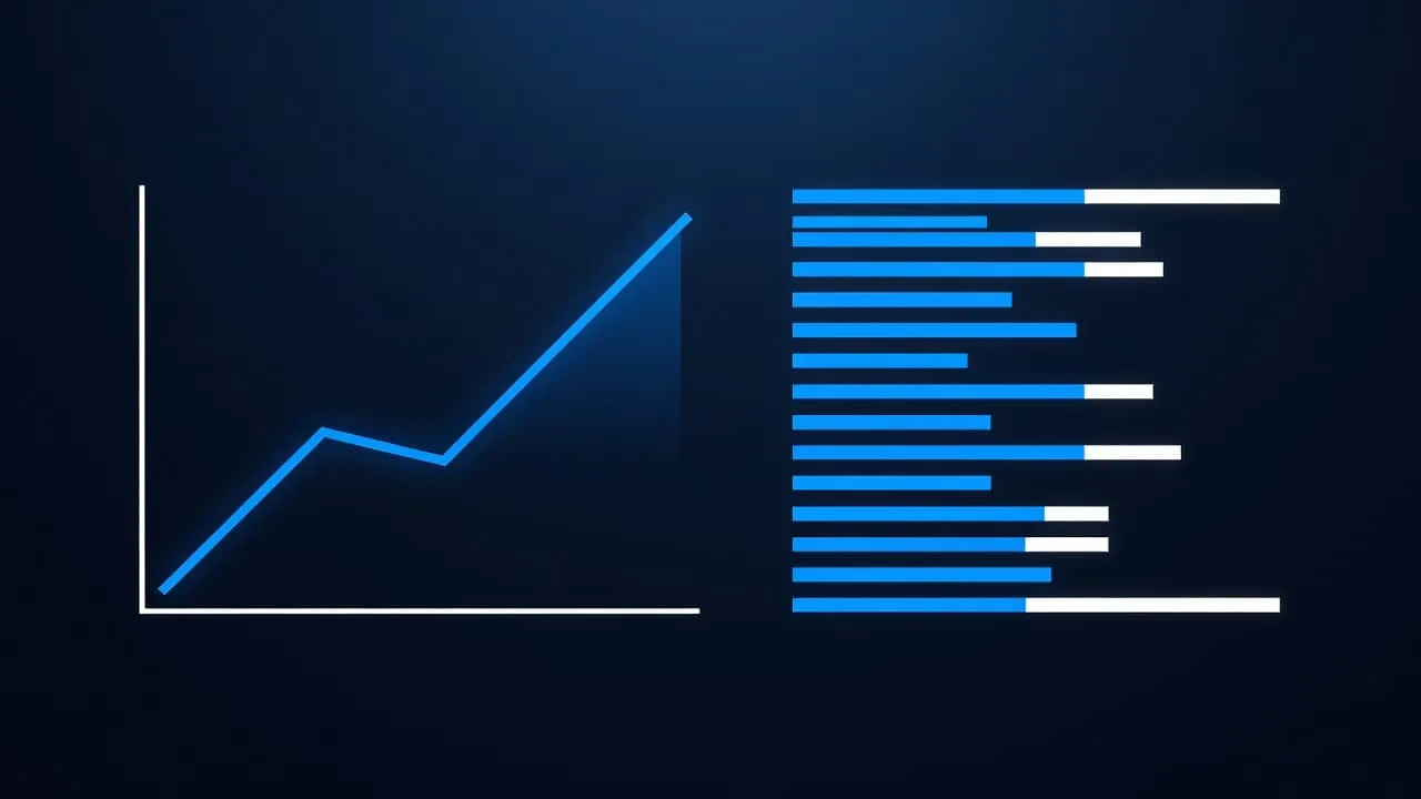 A sleek digital interface displays high-contrast blue and white charts representing key metrics. Multiple data graphs visualize conversion trends and lead response efficiency against a dark, tech-focused professional background.